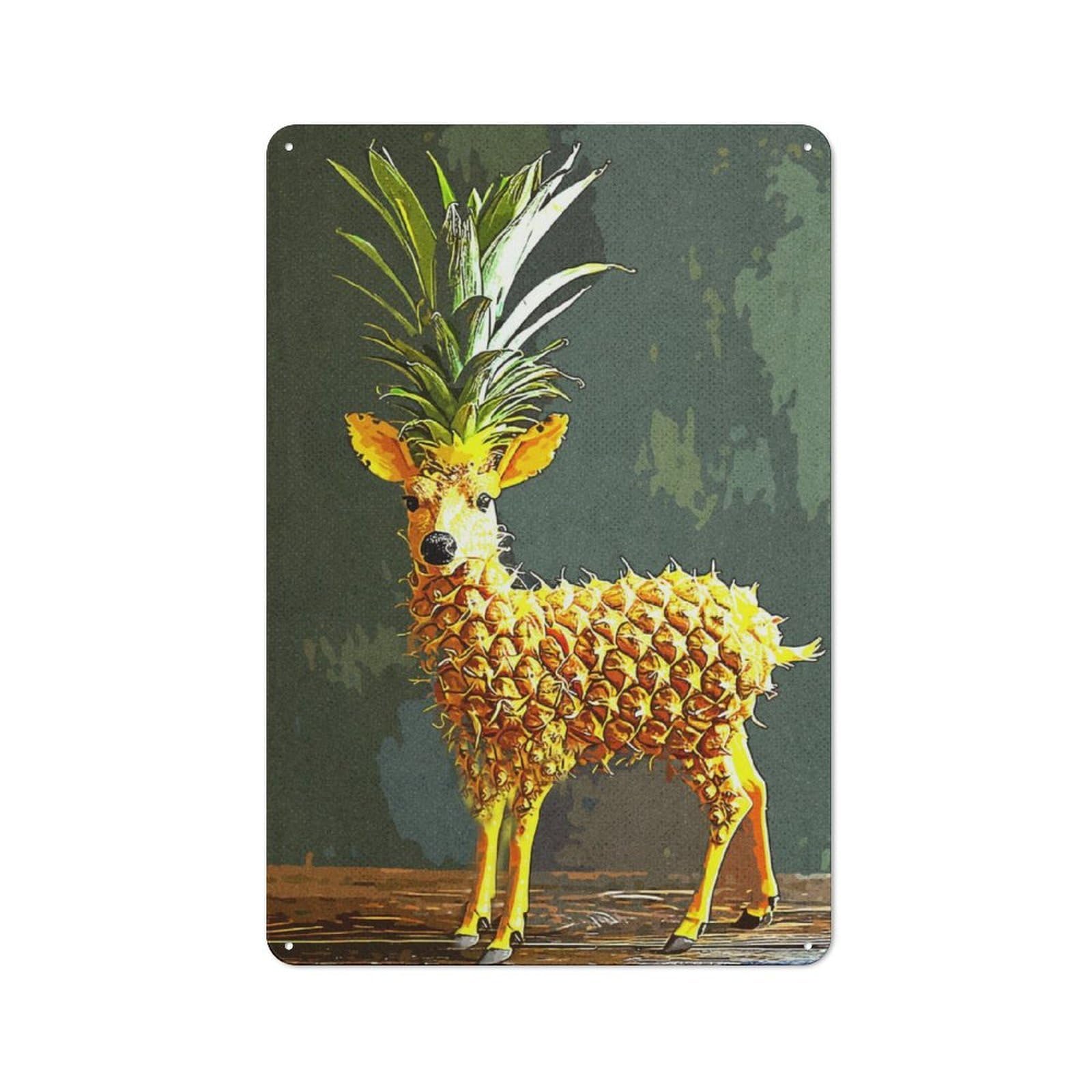 Junmoney Pineapple Deer Vintage Decorative Metal Plaque 30X20cm, Garden Room Wall Plaque For Shed, Garden Room, Porch Or Garage
