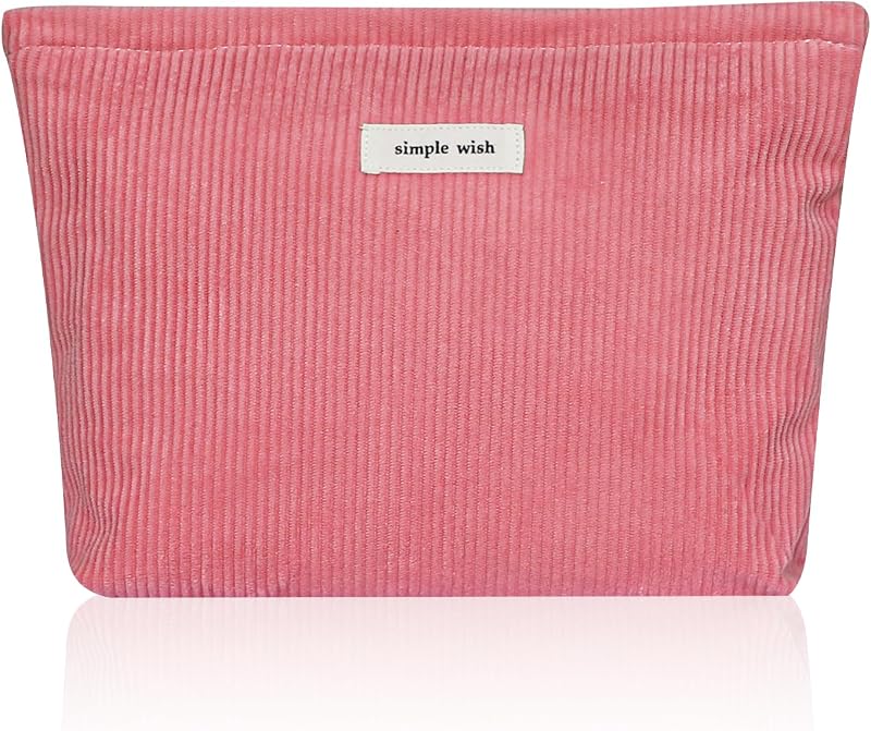 Necessaire de maquiagem para viagem Wudygirl em veludo cotelê, Rose Pink, 27,31 cm x 17,78 cm x 1,91 cm