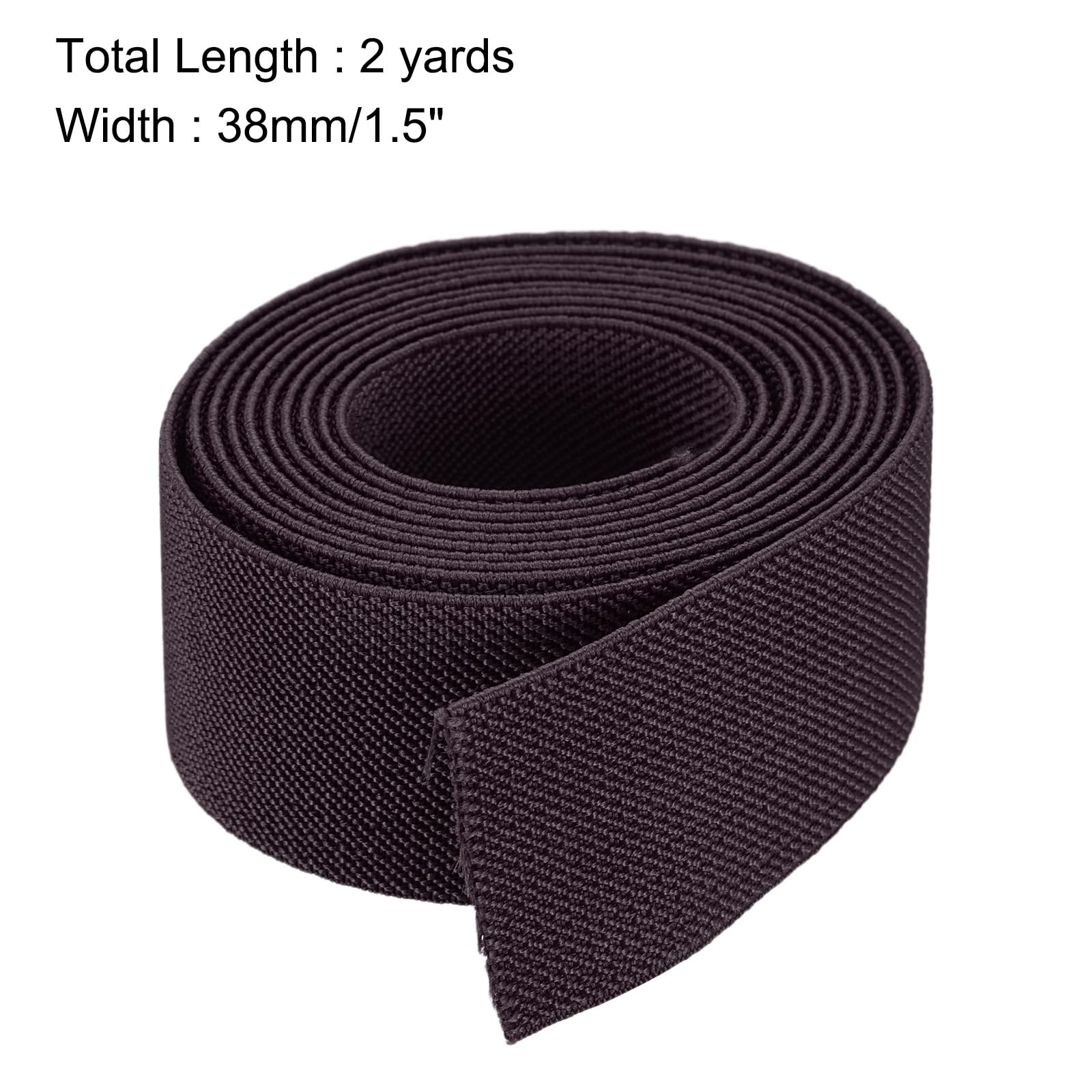 MECCANIXITY Banda elástica de sarga de doble cara, 1.5 pulgadas, plana, 2 yardas, 1 rollo, cordón de cinta elástica plana, marrón oscuro para costura, cintura