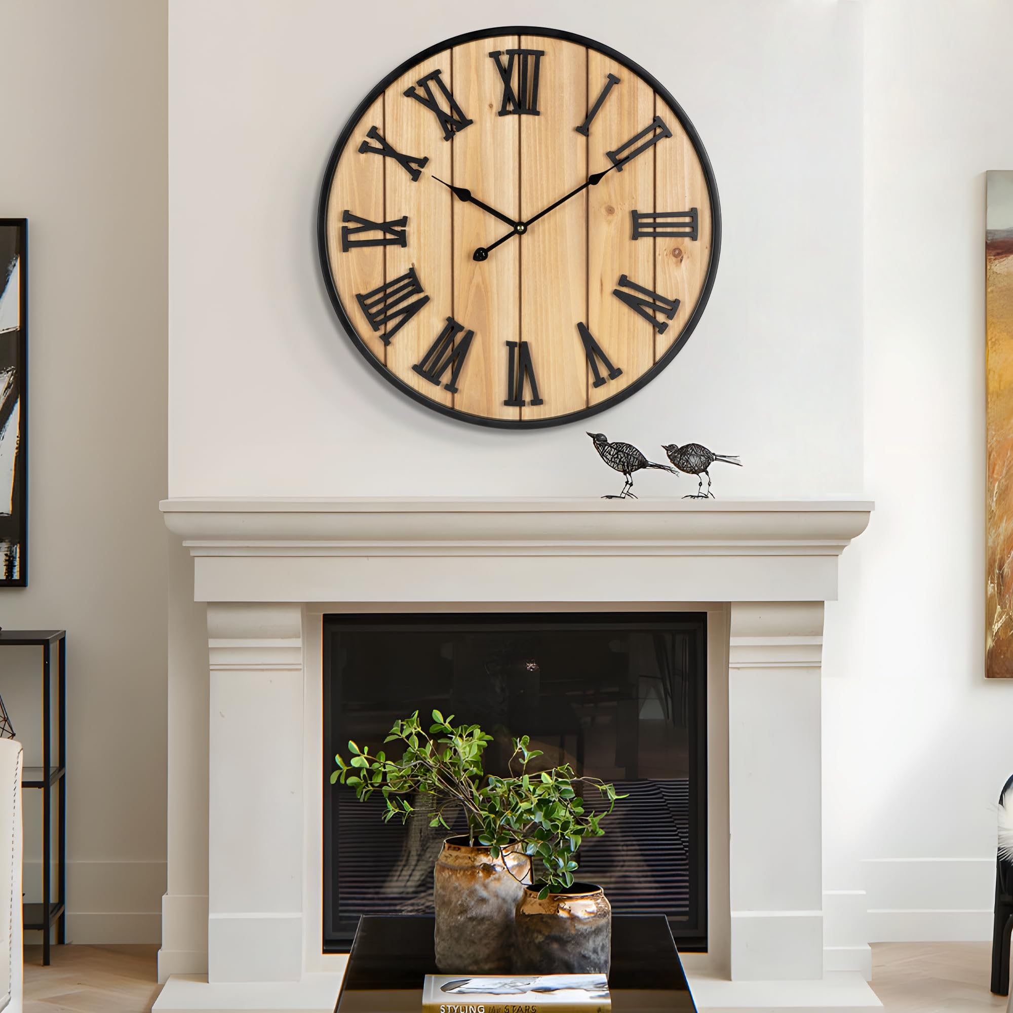 Horloge murale silencieuse en métal 61 cm à pile pour intérieur et extérieur
