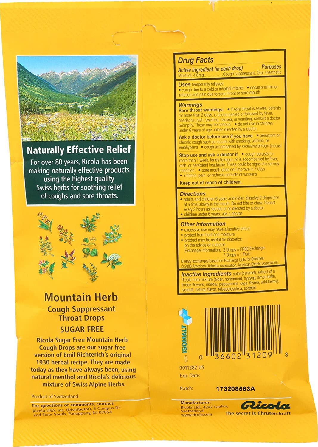 Ricola Sugar Free Throat Drops Original Swiss Herb - 19 ct, Pack of 2 — Amazon image 3