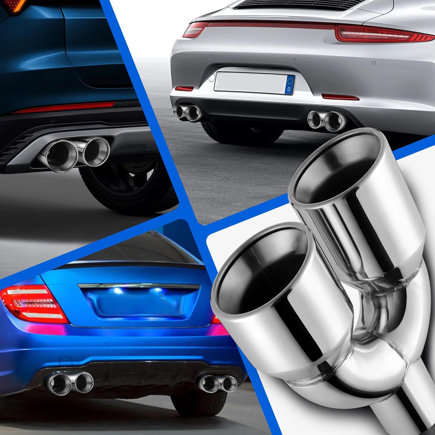 2PCS Dual Exhaust Tip,2.5" Inlet 3.5" Outlet 9.5" Length Punta De Escape Para Carro Polished Stainless Double Wall Slant Cut Exhaust Tailpipe Tip Compatible with Ford Mustang GT Dodge Challenger