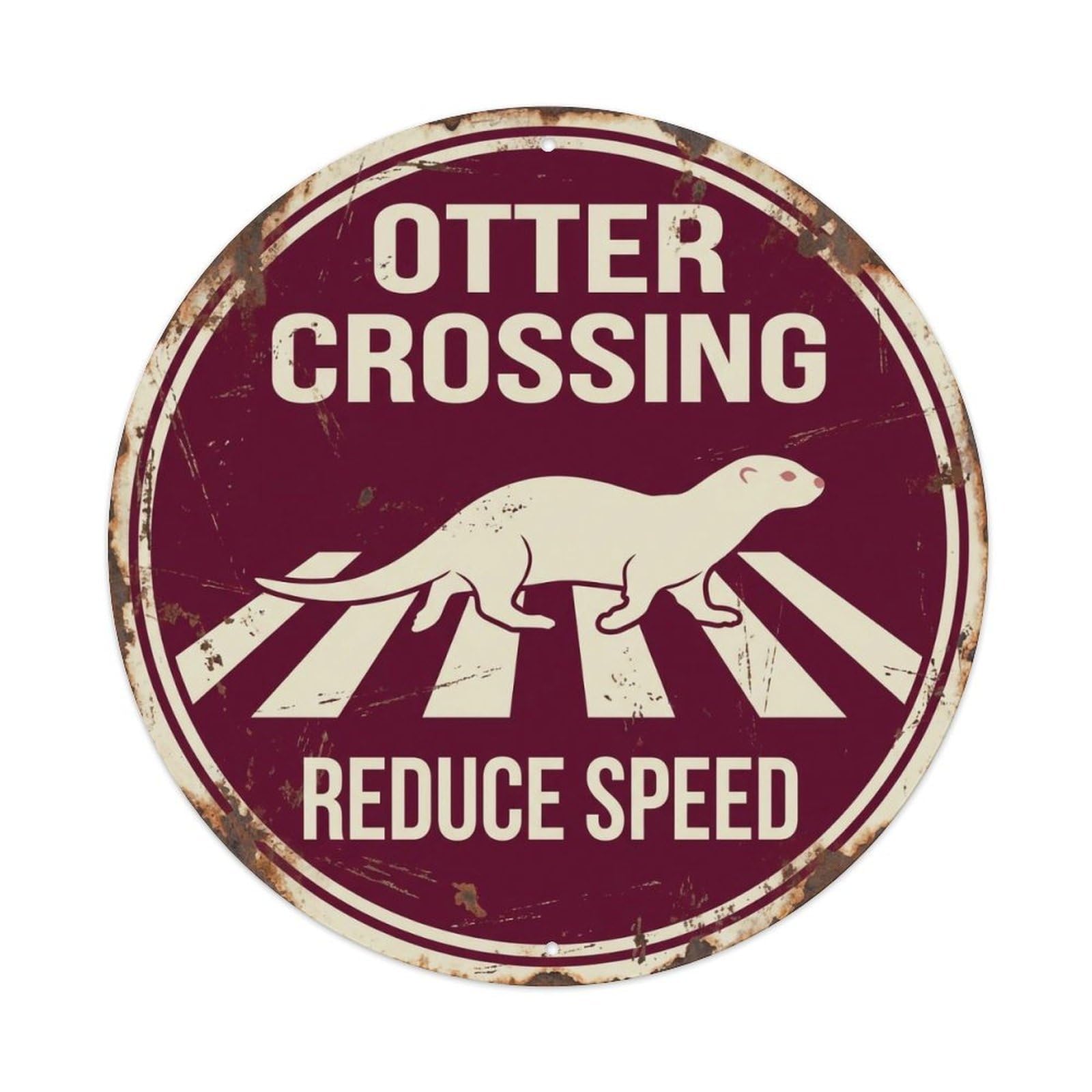 Otter Crossing Reduce Speed Distressed 1 Metal Tin Sign