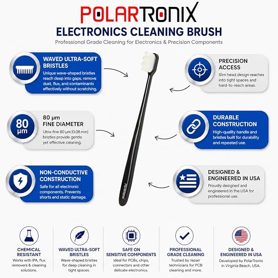 Precision Waved Electronics Cleaning Brush Soft and Ultra Fine High-Density Bristles for PCB, Motherboard, Phone, Laptop, Console & Keyboard Cleaning – Professional Repair Tool
