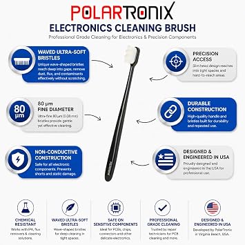 Precision Waved Electronics Cleaning Brush Soft and Ultra Fine High-Density Bristles for PCB, Motherboard, Phone, Laptop, Console & Keyboard Cleaning – Professional Repair Tool