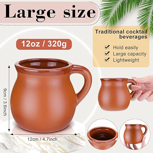 Miniatura 8 de Gejoy Paquete de 6 tazas de terracota mexicana de 12 onzas con asas, tazas de café hechas a mano, vasos de cóctel y tazas de té para bebidas frías,