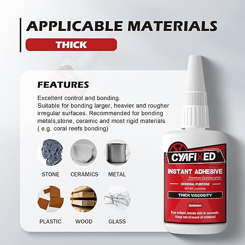 Miniatura 5 de CYAFIXED Super pegamento fuerte de cianoacrilato (CA), pegamento instantáneo CA de alta resistencia de viscosidad gruesa, 1 onza (1.00 oz)