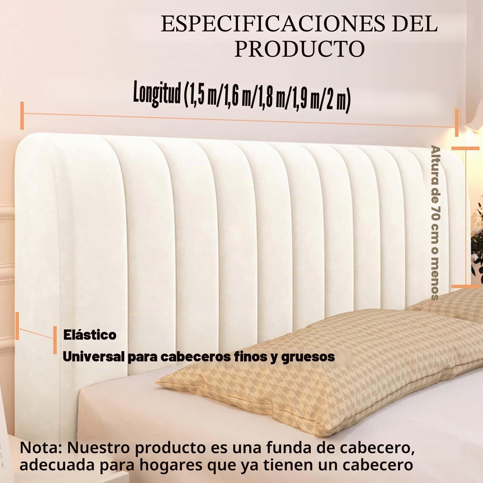 Funda De Cabecera EláStico, Fundas Cabeceros Cama, con Almohadilla de Relleno, Tamaño Queen Funda de Cabecero para Individual Doble (150cm,Beige)