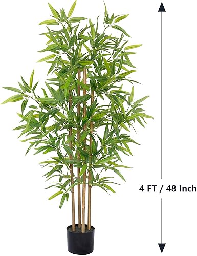 Miniatura 4 de Árbol artificial de bambú de 4 pies, planta de bambú sintético, tecnología de tacto real, planta artificial con 4 troncos, ideal para decoración de