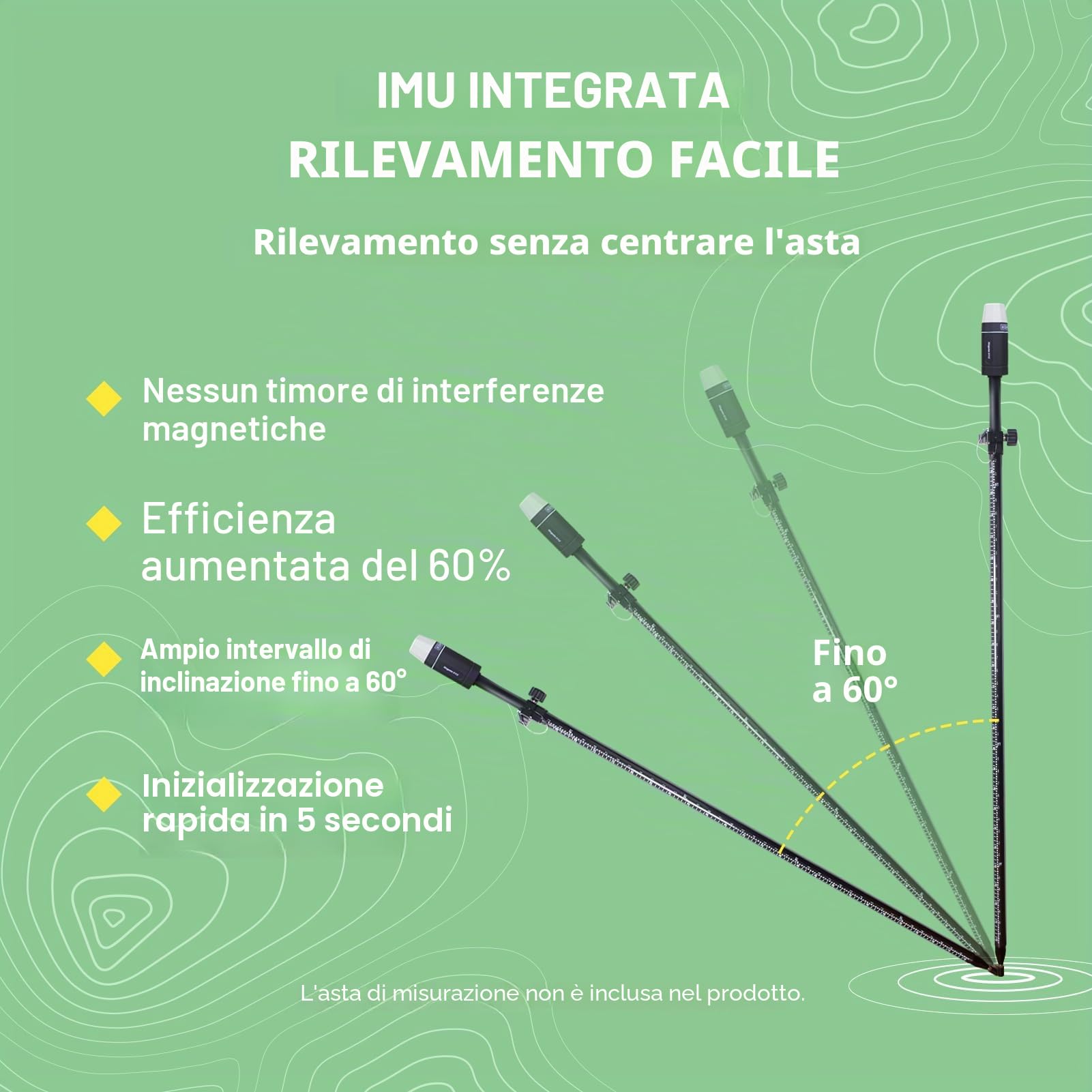 RTK GNSS Survey Equipment 60 ° Tilt Built-in IMU, dotato di Rover Handheld GPS per rilevamento e software ideale per il rilevamento del territorio, GIS