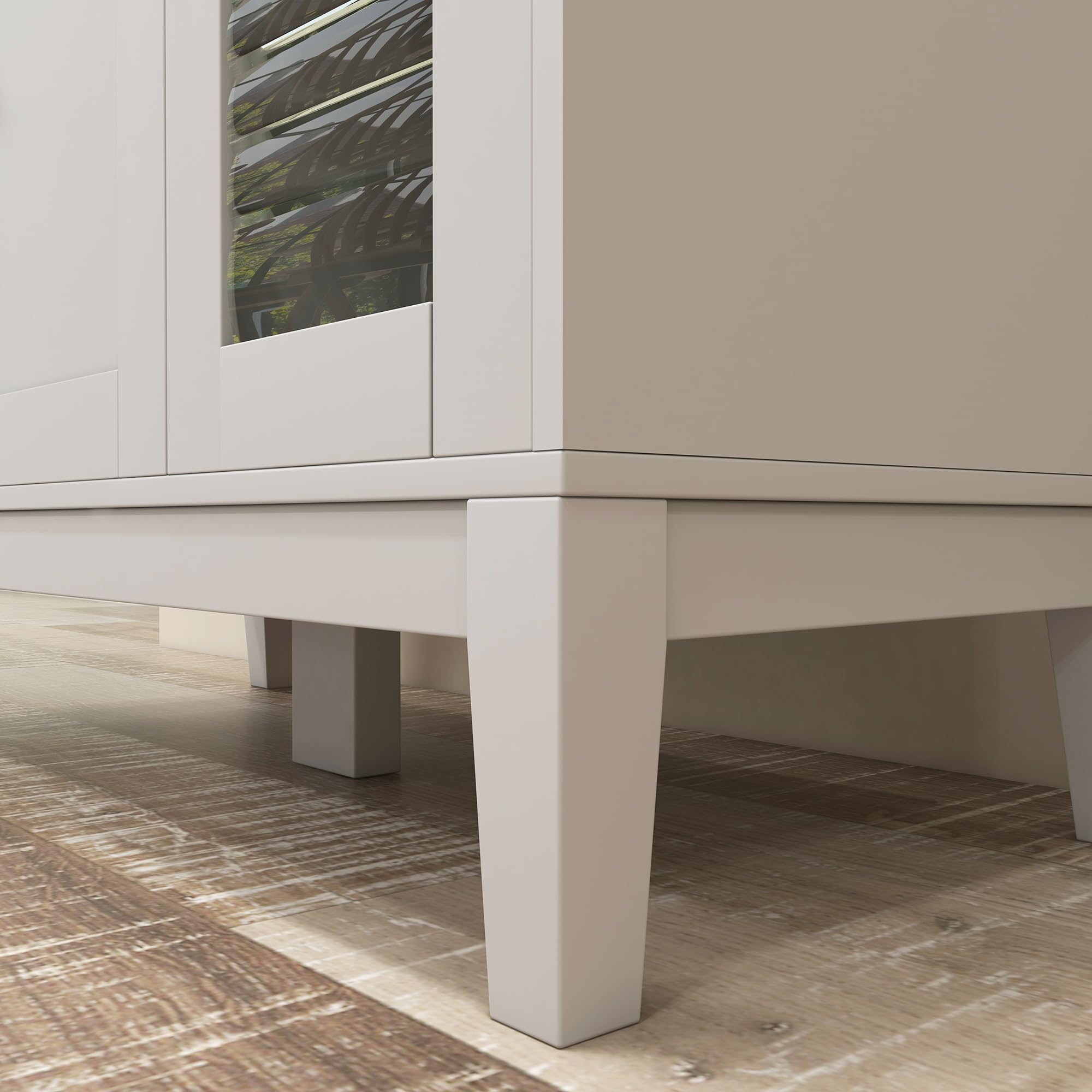 HOMCOM Mobile Microonde con Piano per Elettrodomestici, Armadietti e Anta in Vetro, Credenza Cucina con Ripiani Regolabili, Foro Passacavi e Gambe in Pino, per Cucina, Soggiorno, 80x35x97cm, Bianco