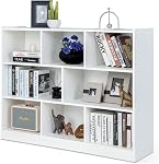 Giantex 8 Cube Bookcase, Freestanding 3-Tier Open Bookshelf, Modern Storage Display Cabinet, Wood Cube Storage Organizer for Living Room, Kid’s Room, Bright Blue