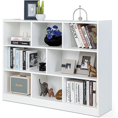 Giantex 8 Cube Bookcase, Freestanding 3-Tier Open Bookshelf, Modern Storage Display Cabinet, Wood Cube Stoarge Organizer for Living Room, Kid’s Room, White