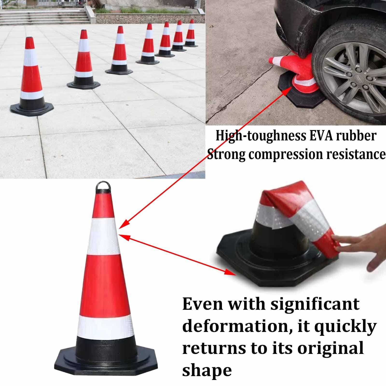 Cônes de signalisation, cône de sécurité pour stationnement routier avec base lestée noire et réflecteur, pour stationnement, chantier, barrière d'urgence, 60x30cm(2pack)