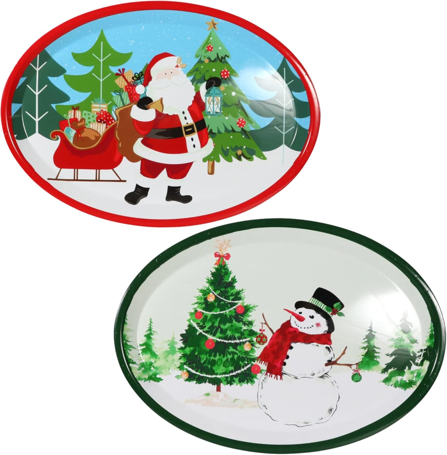 LLE Oval Christmas Platters Reusable Plastic Dinner Plates Serving Tray for Food