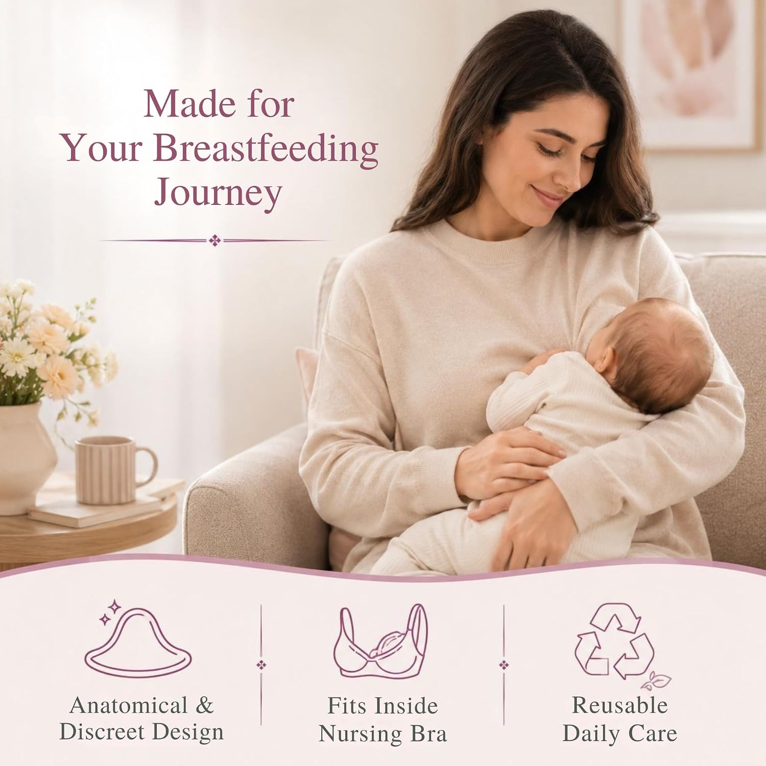 Silveriumom The Original Silver Nursing Cups - Nipple Shields for Nursing Newborn - 100% Pure Silver 999 Silver and Handmade - Nipple Covers Breastfeeding (Trilaminate Silver Regular Silicone)