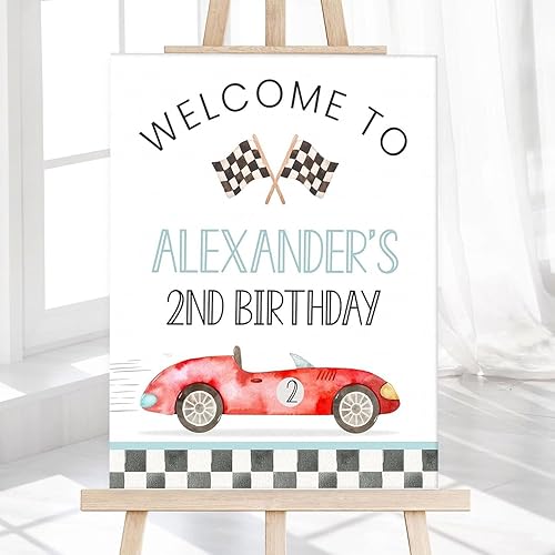 Miniatura 9 de QSIPVANG Letrero personalizado de decoración de cumpleaños de dos rápidos, decoración de pared de lienzo con temática de autos de carreras, pancarta