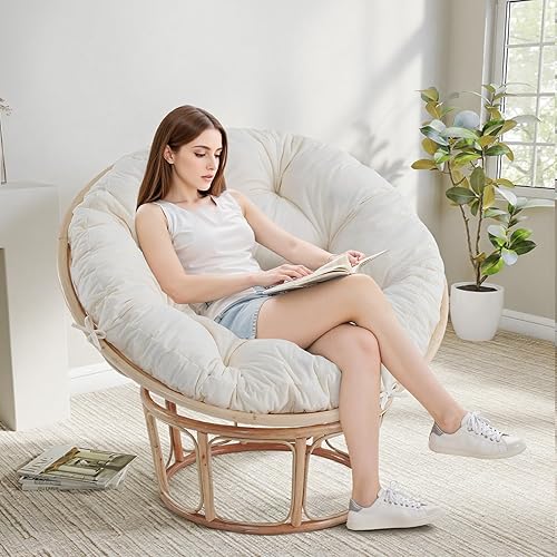 Miniatura 7 de idee-home Cojín para silla Papasan, Cojín circular para silla Papasan con funda de corduroy (sin silla) para silla de cuenco, 48 X 48 Pulgadas,