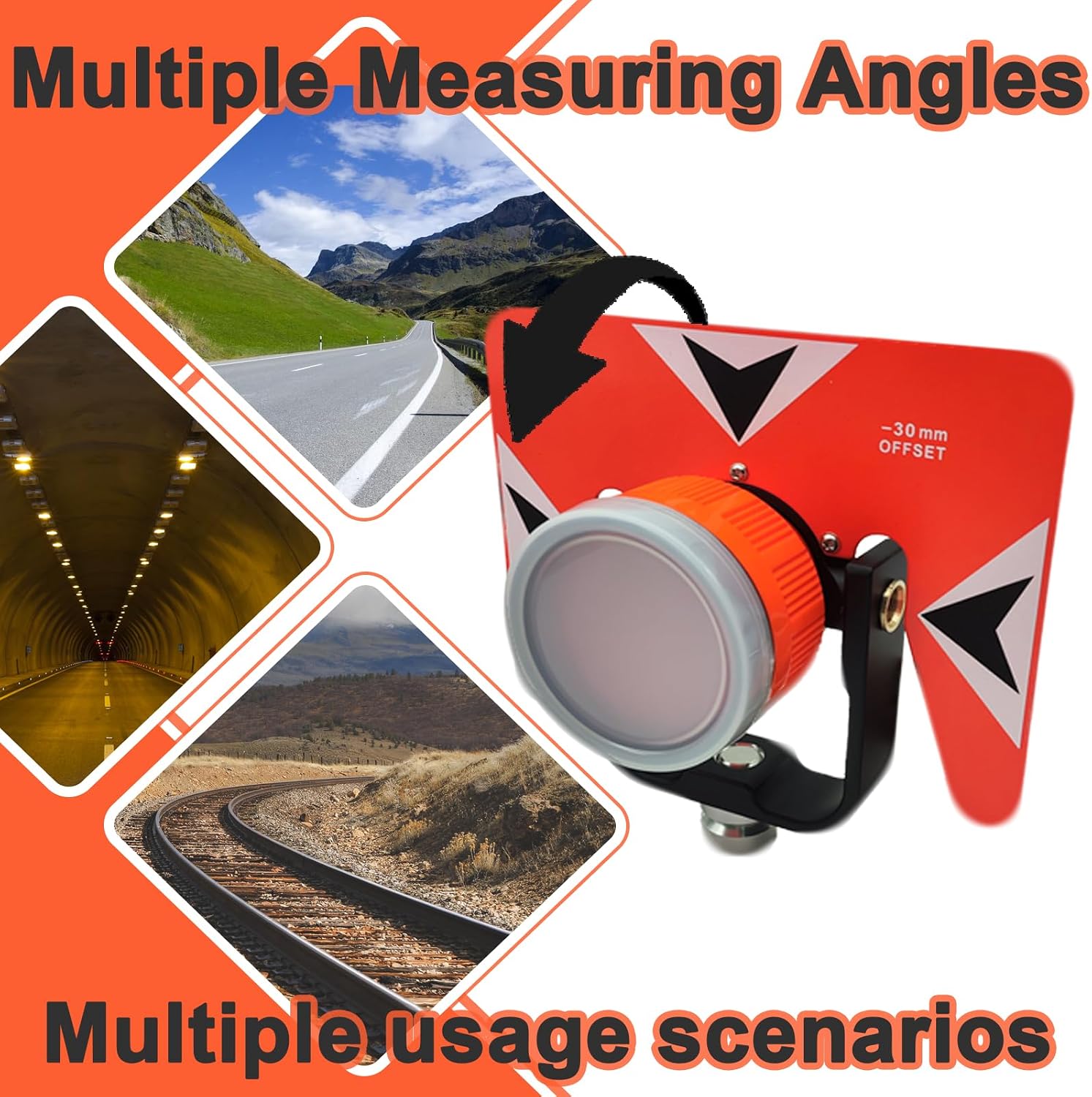 Surveying Metal Single Prism with Soft Bag, 0/-30mm Total Station Prism with 5/8x11 Female Thread for Total Station Surveying