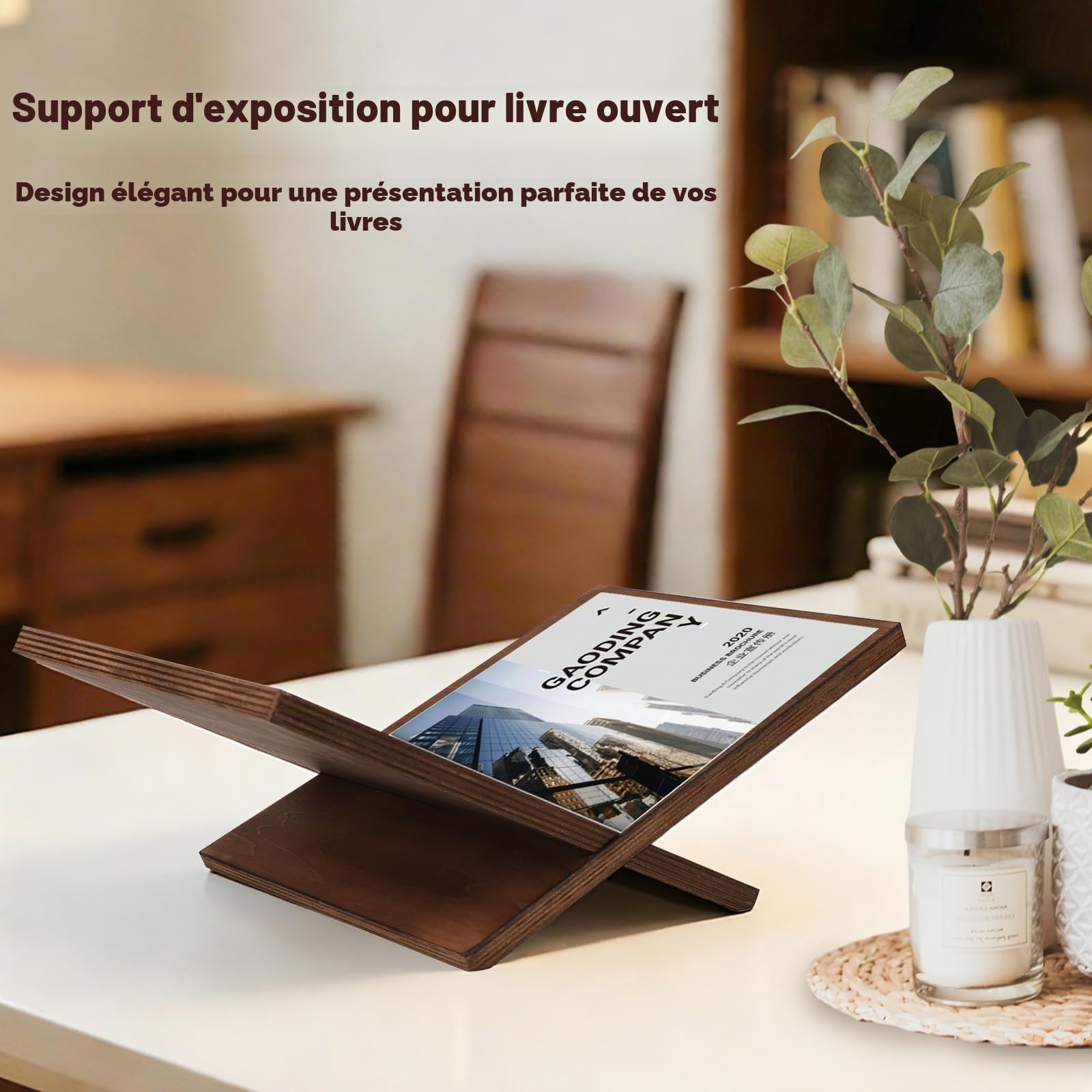 Support Livre, Porte Livre Bois Massif, Support de Lecture Portable pour Livre de Cuisine, Présentoir-Livre de Table Basse, pour l'Affichage et la Lecture, Adapté à l'Art, Cuisine