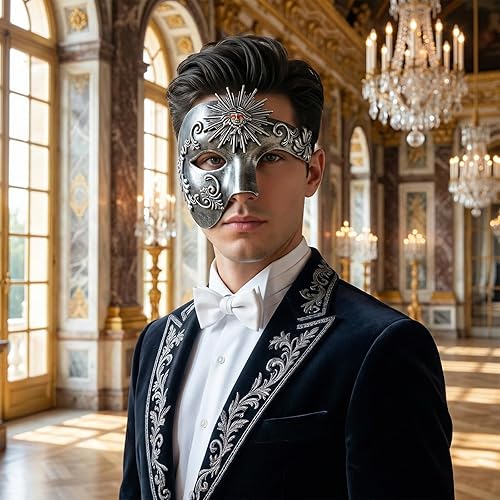 Miniatura 2 de Thmyo Half Face - Máscara de mascarada de carnaval veneciano para hombre, diseño vintage de Phantom of the Opera