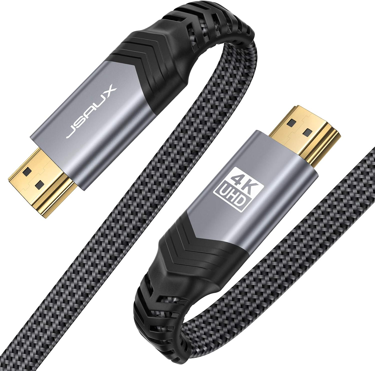 JSAUX 4K HDMI Cable 6.6ft 2Pack [4K@60Hz,HDMI 2.0,18Gbps] 4K Flat HDMI 2.0 Cable High Speed 3M HDMI Nylon Braided Cable Support 4K 3D HDR UHD 2160p 1080p Ethernet ARC PS3/4 TV PC Grey
