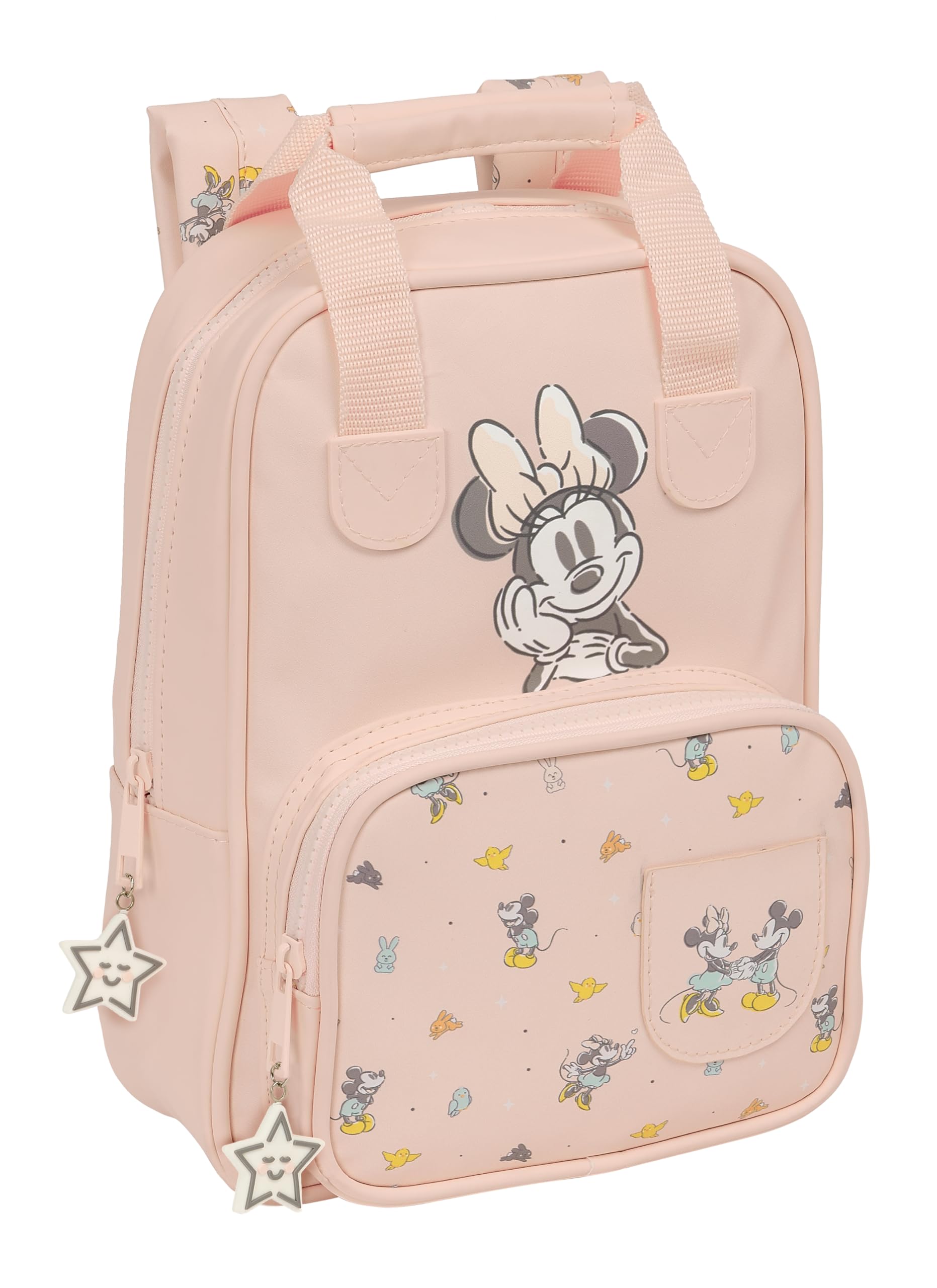 Safta MINNIE MOUSE BABY - Mochila Infantil, Adaptable con Asas, Tejido Reciclable, Ideal para Niños de Diferentes Edades, Cómoda y Versátil, Calidad y Resistencia, 20x8x28 cm, Color Rosa claro