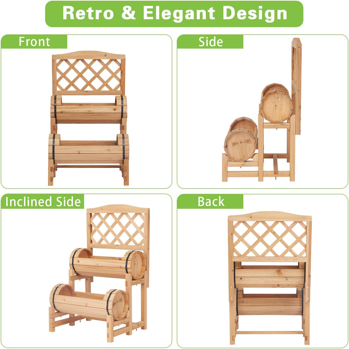 Kinfant Wood Raised Garden Bed - Outdoor Planter Box with Trellis for Climbing Plants, Balcony Patio Yard