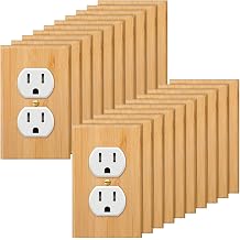 Pinkunn 20 Pieces Wooden Light Switch Cover Plate 4.5 x 2.76 Inch Bamboo Wooden Decorative Double Hole Outlet Covers Wall Plate for Bedroom Kitchen Home