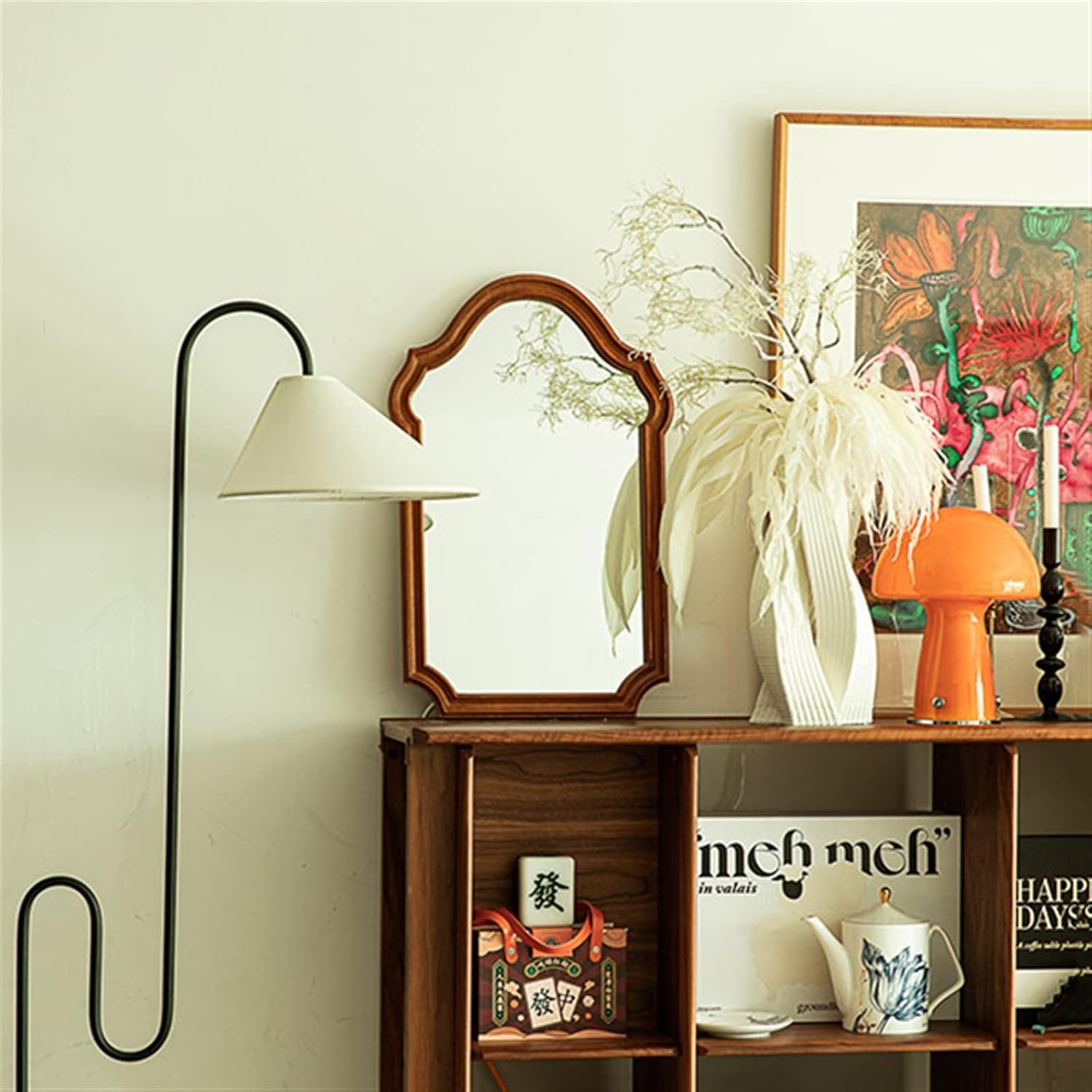 ZENGXJYCQINGJIANG 卓上ミラー ヴィンテージ特殊形状ミラー ソリッド木製フレーム メイク ホームステイ 寝室 壁 バ