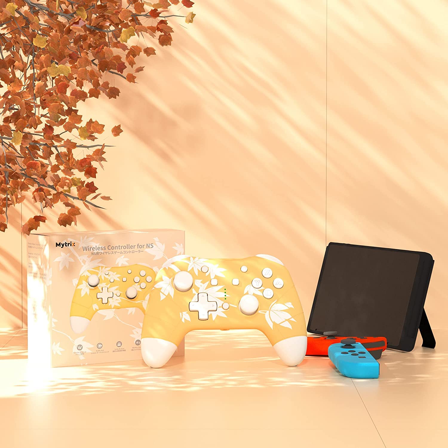 Mytrix Wireless Controller for Nintendo Switch/Switch 2/Lite/OLED, Cute Pro Controllers with Wake-Up, Headphone Jack, Auto-Fire Turbo, Motion, Vibration, Maple Leaf Orange - Image 7