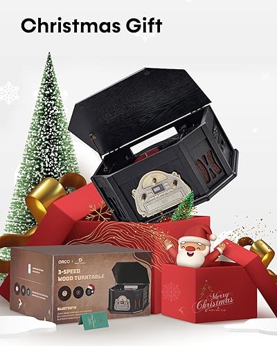 Miniatura 9 de ORCC Tocadiscos 10 en 1, tocadiscos nostálgicos para discos de vinilo con Bluetooth, 2 altavoces integrados, CD, cassette, radio AMFM, USB, ranura