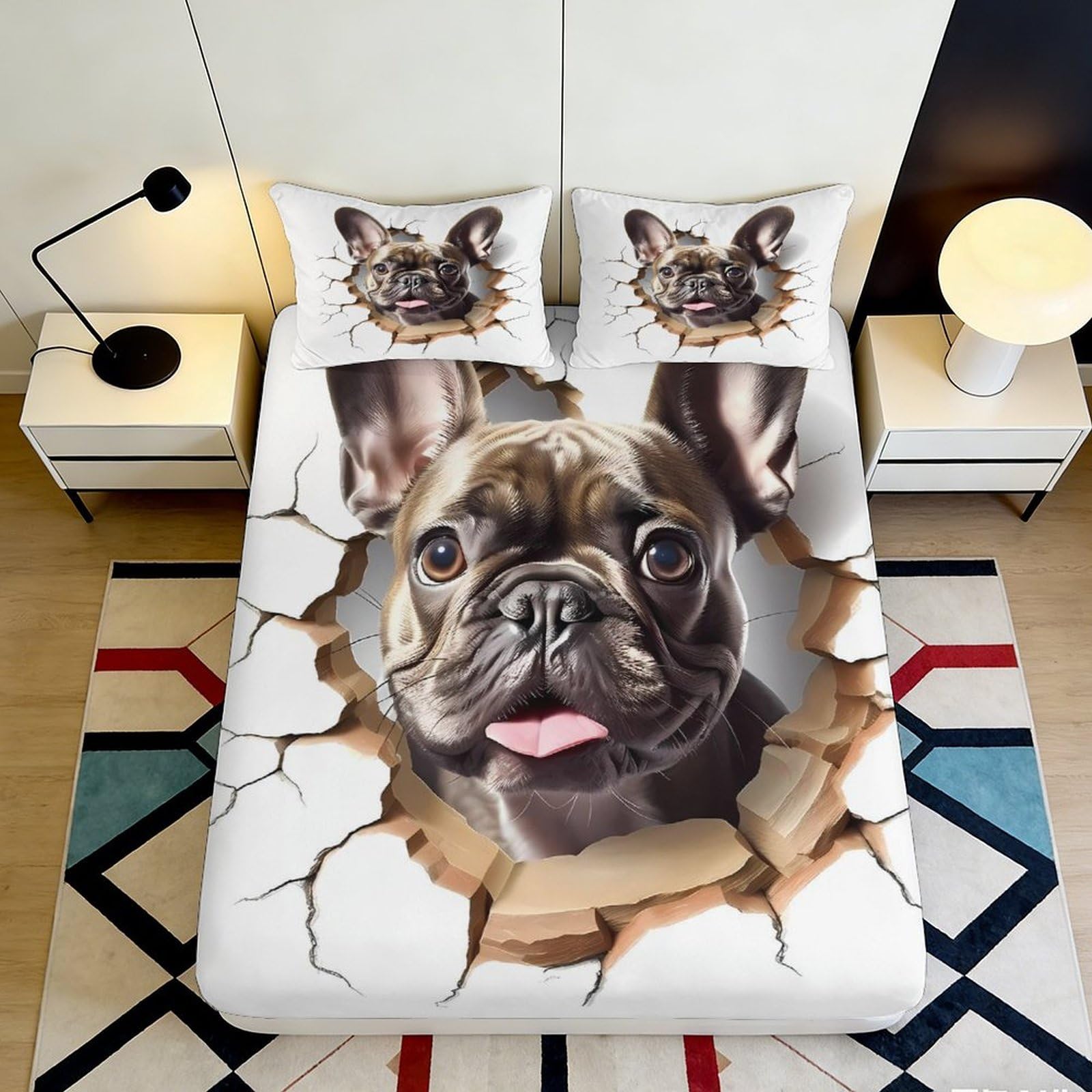 Pnayamiorkfel Style-8 3D Printed Bulldog Breakthrough Fitted Sheet Microfiber Anti-Slip Machine Wash Bed Cover For Bedroom Dorm Decor 90X200x25cm