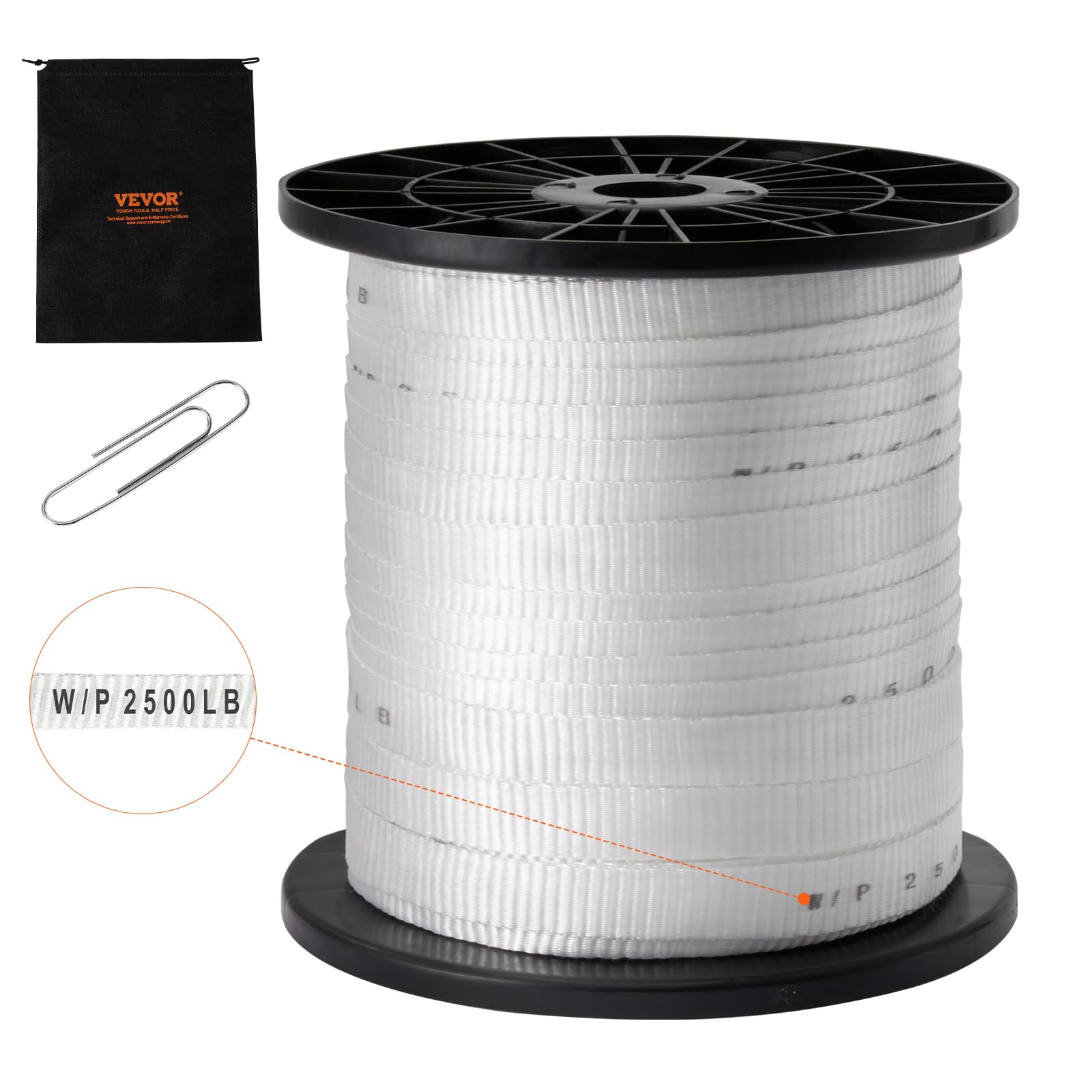 VEVOR Polyester Pull Tape, 2500 lbs Tensile Capacity, Professional Flat Rope 318' x 3/4" Extended Reel, Polyester Webbing Suitable for Packaging in Crafting, and Commercial Electrical