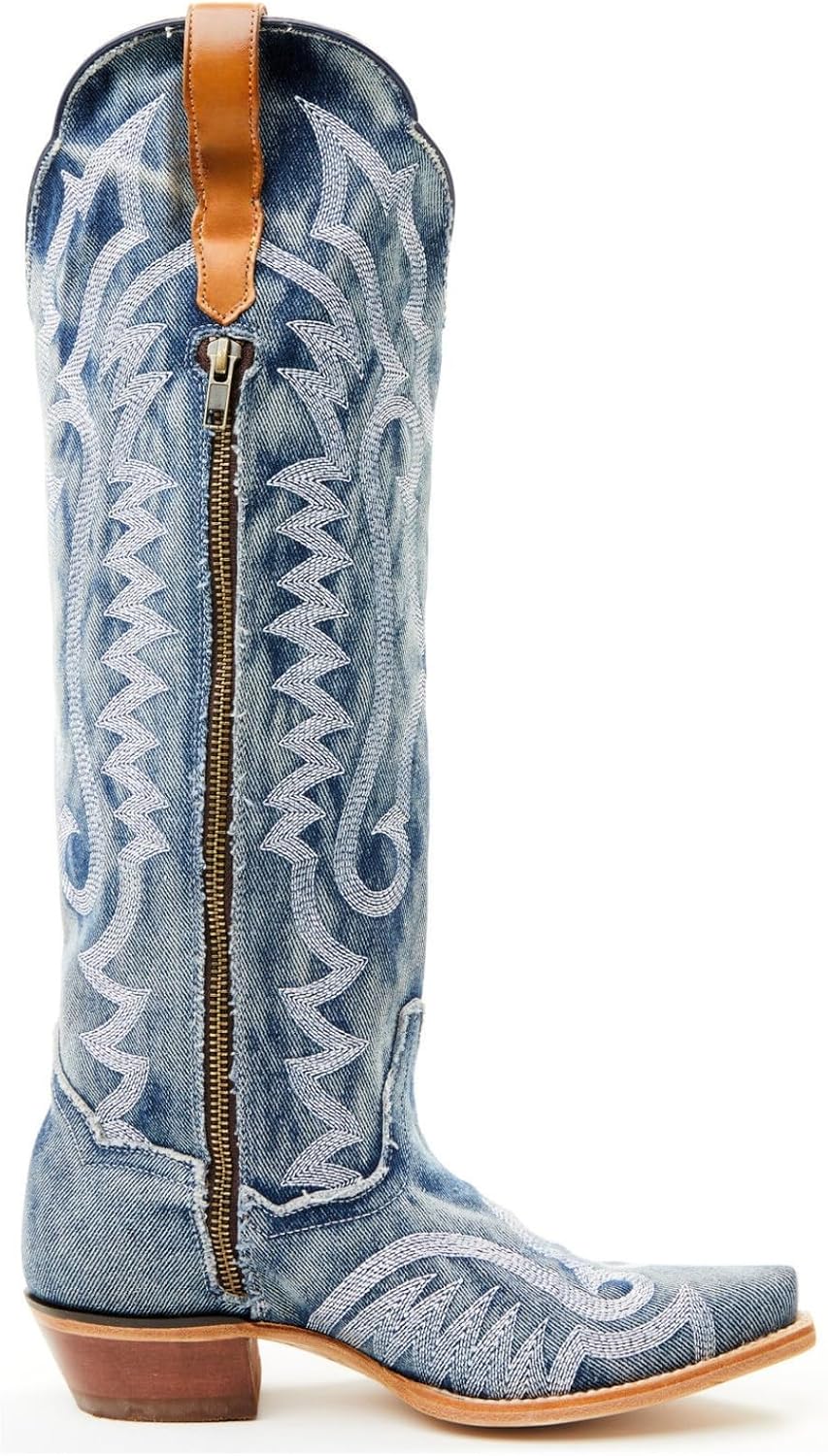 Cowboy Boots for Women Wide Calf Knee High Cowgirl Boots with Embroidered Design, Pointed Toe Long Western Boots with Chunky Low Heel Retro Tall Boots