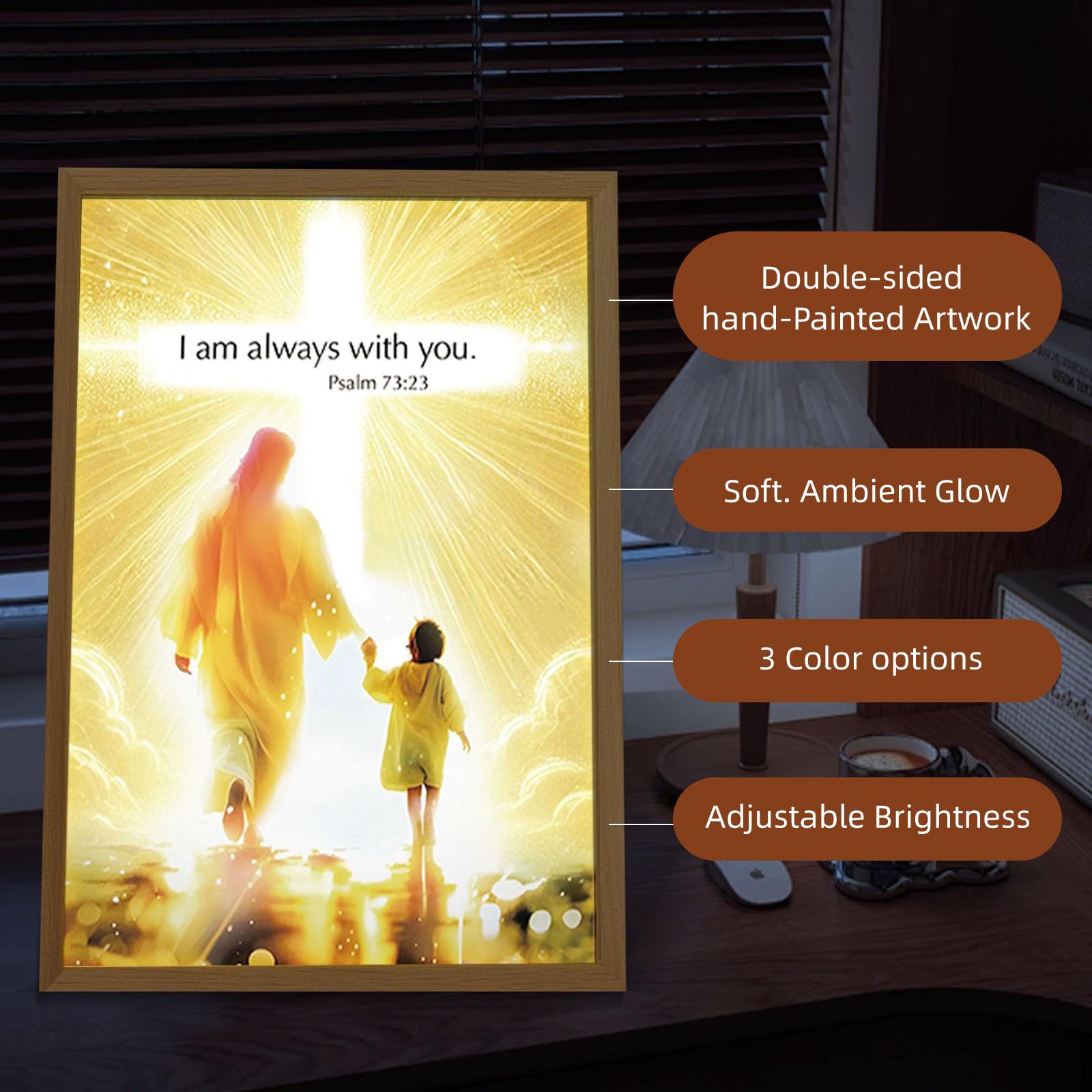 4D LED Jesus Night Light, LED Jesus Photo Frame Lamp, Illuminated Plug-in Lamp, 17x22x4.6 cm, for Bedroom Living Room - Image 3