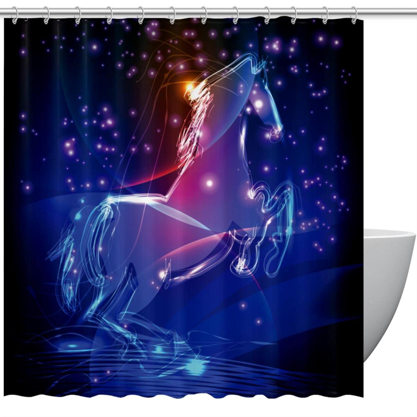 Rideau de douche cheval 168x183 cm imperméable avec ses 12 crochets
