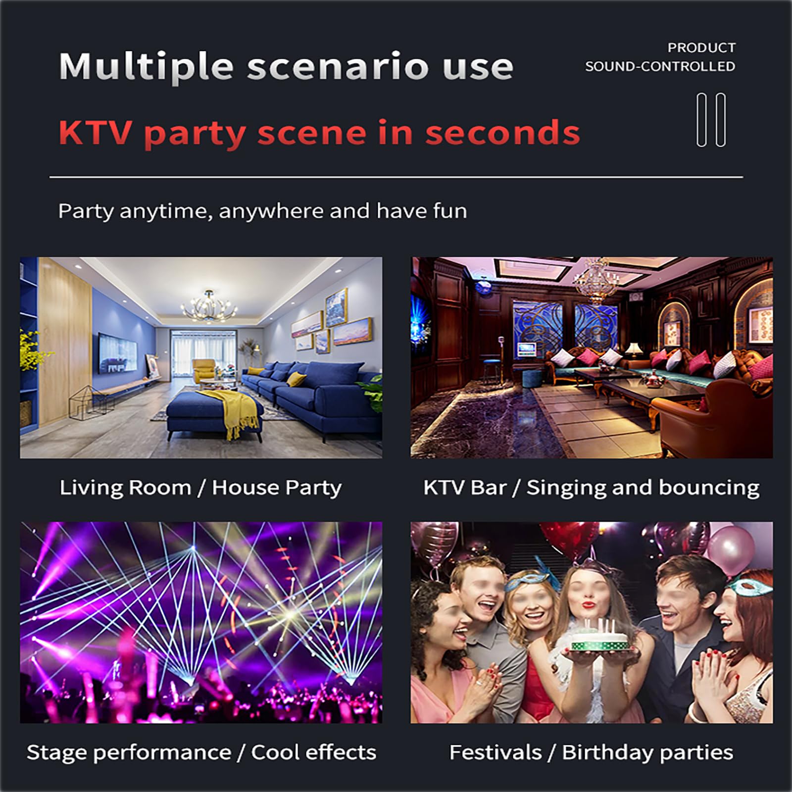 Discolicht Partylicht, LED Laser UV Tragbar Party Licht 4 Arten Musikgesteuert Disco Licht mit Fernbedienung, LED Display Screen, Party Lampe für Bühne, Ballsaal, Bar, KTV-Box