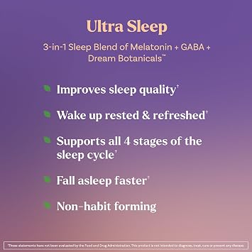 Natrol Ultra Sleep 3-in-1, 5mg Melatonin, GABA & Botanicals, 50 Gummies | Improve Sleep Quality, Wake Up Rested & Refreshed, Strawberry Flavor, Dietary Supplement, 100% Drug-Free, Non-Habit Forming