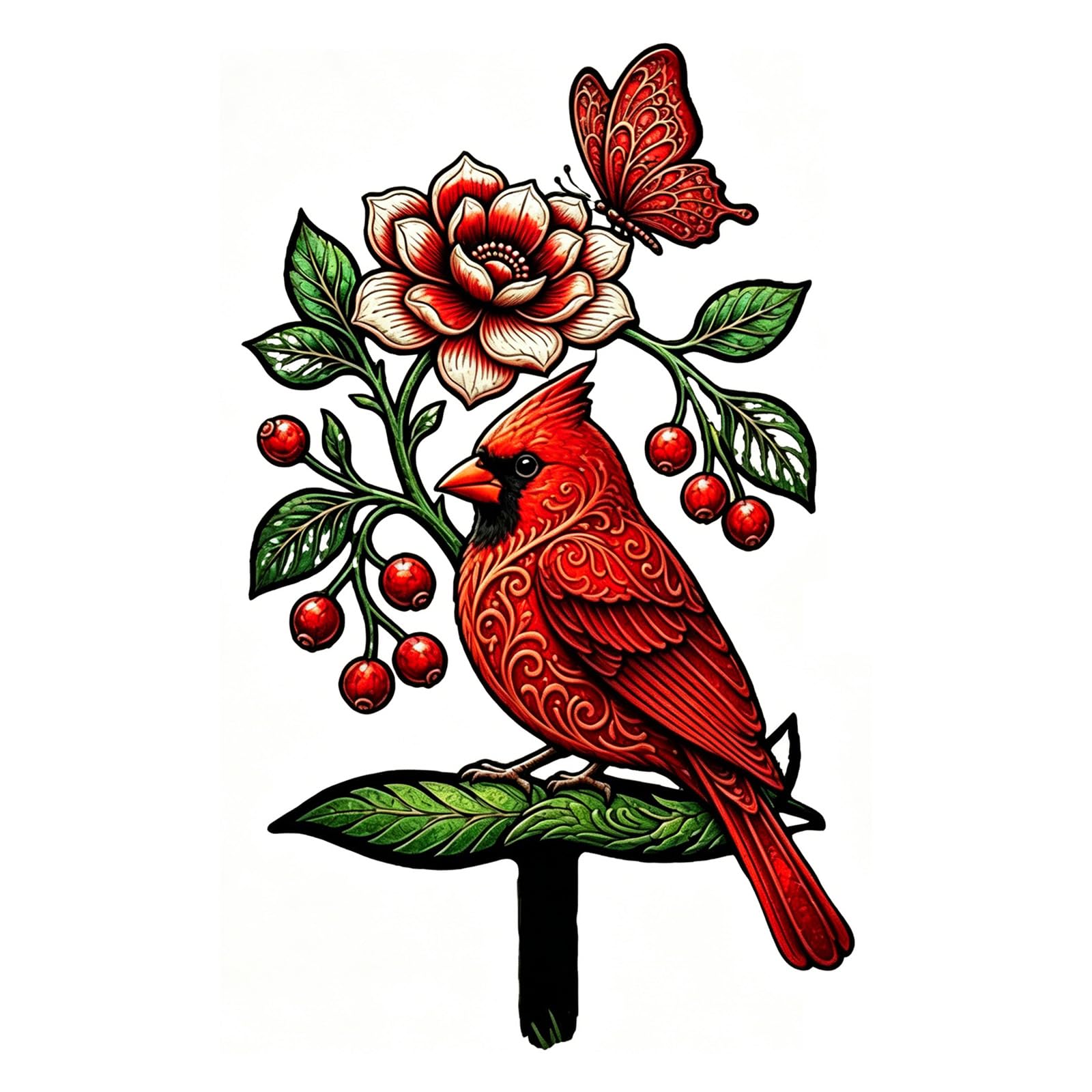 Introti Red Bird Design Garden Stake Garden Decorative Ornament Red Cardinal Garden Stake Cardinal Pot Plant Stake Gifts for Bird Lovers Patio Lawn Ornaments (34.5x17x0.3CM)
