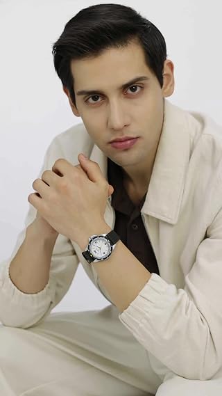 SF Quartz Analog White Dial Black Plastic Strap Watch for Men