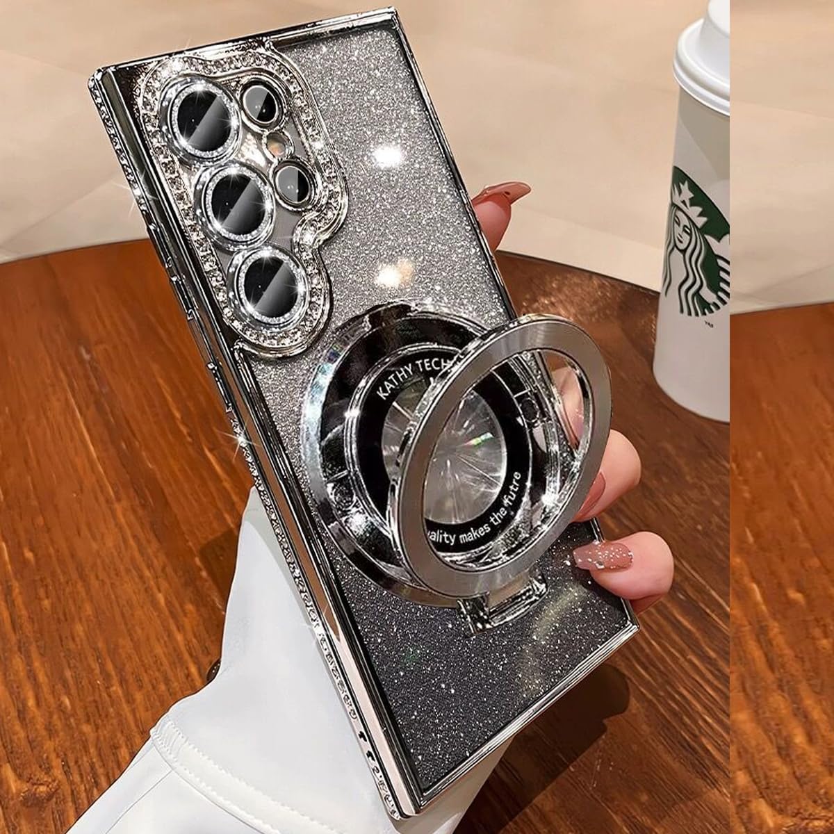 for Samsung Galaxy S25 Ultra Magnetic Kickstand Glitter Case, [Compatible with Magsafe] Cute Bling Sparkly Diamond Rhinestone with Camera Protector Women Girl Case for Galaxy S25 Ultra,Silver - Image 7