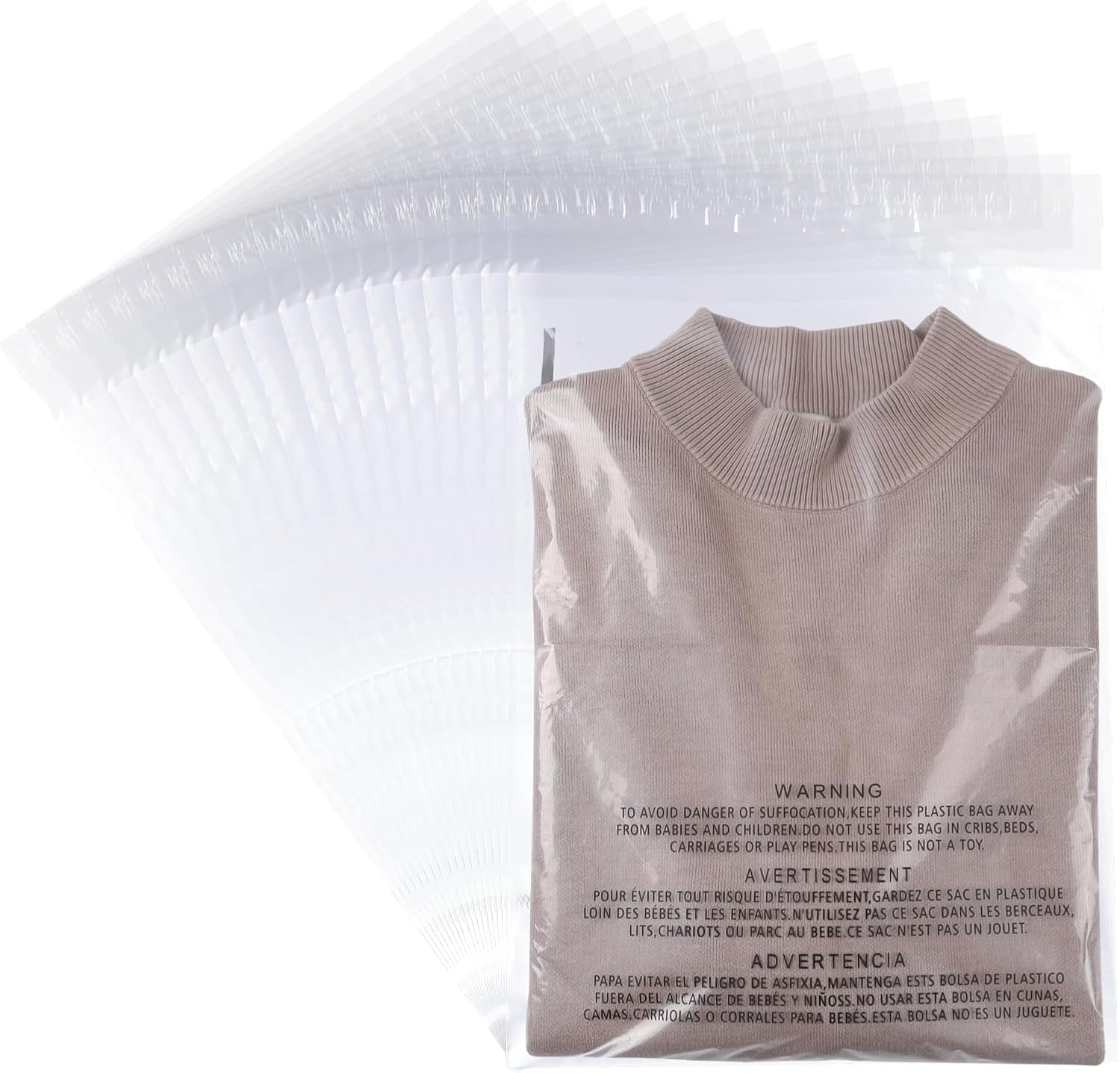 POLYSELLS 1000 Count 8"x10" Strong Self Seal Clear Poly Bags with Suffocation Warning for Packaging, Shipping, T-Shirts, Clothes & FBA, Permanent Adhesive