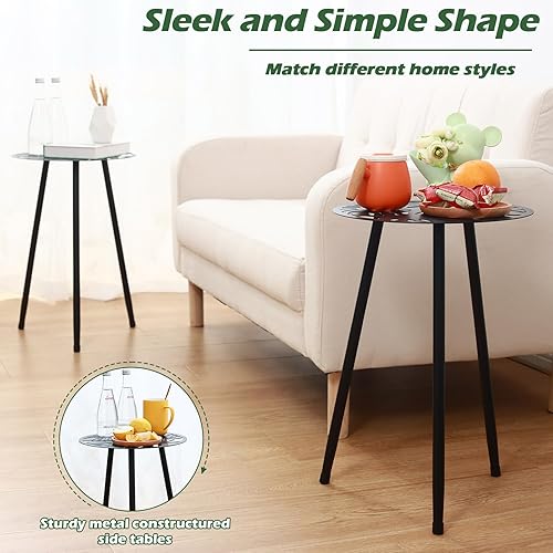 Miniatura 5 de Party Zealot 2 paquetes de mesas auxiliares de metal para exteriores, mesa auxiliar pequeña para patio, mesa redonda de esquina de jardín para