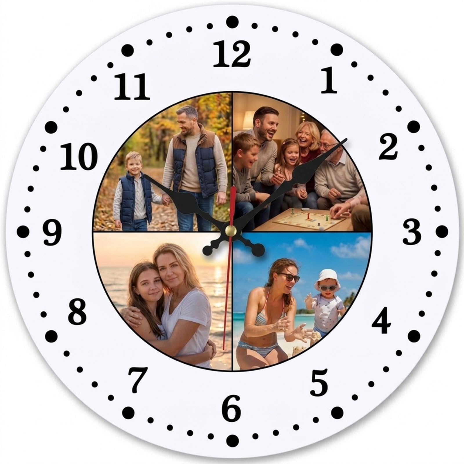 NGBEWU Personalised Photo Wall Clock, Custom Silent Wall Clock with Text/Image, Round Wooden Wall Hanging Clock for Living Room Decor, Keepsake Gift for Birthday, Wedding, Christmas (Style 4)