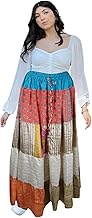 Women's Red & Beige Patchwork Maxi Skirt – Boho Long Skirt S/M/L