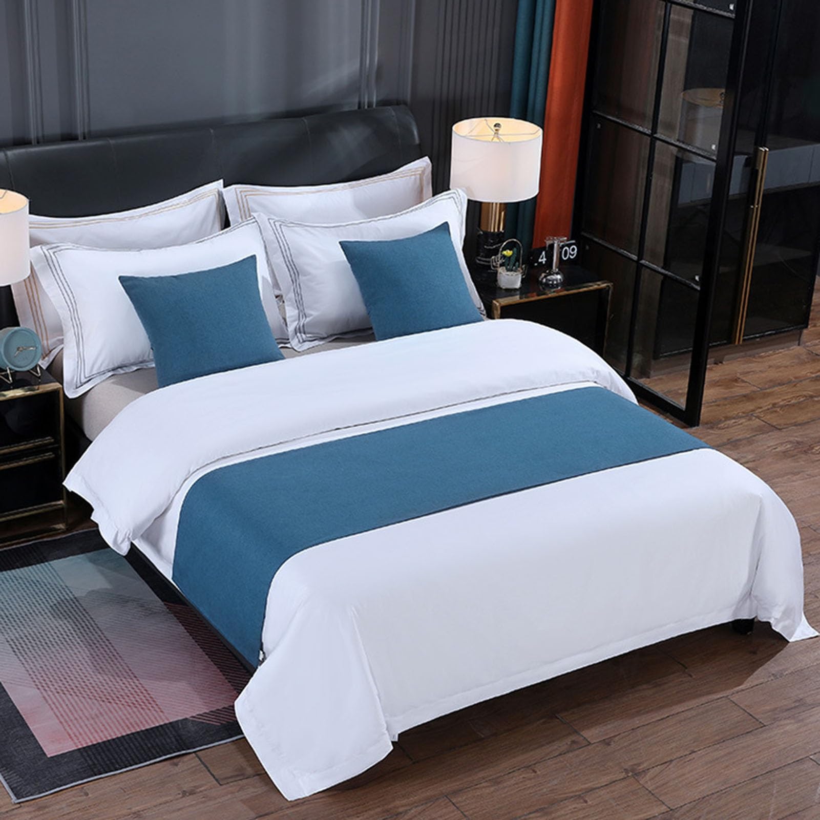 IINCOOY Luxury bedspread and decorative throw, suitable for footboard decoration on single, twin, queen, and king-size beds(Blue,50x210 cm)
