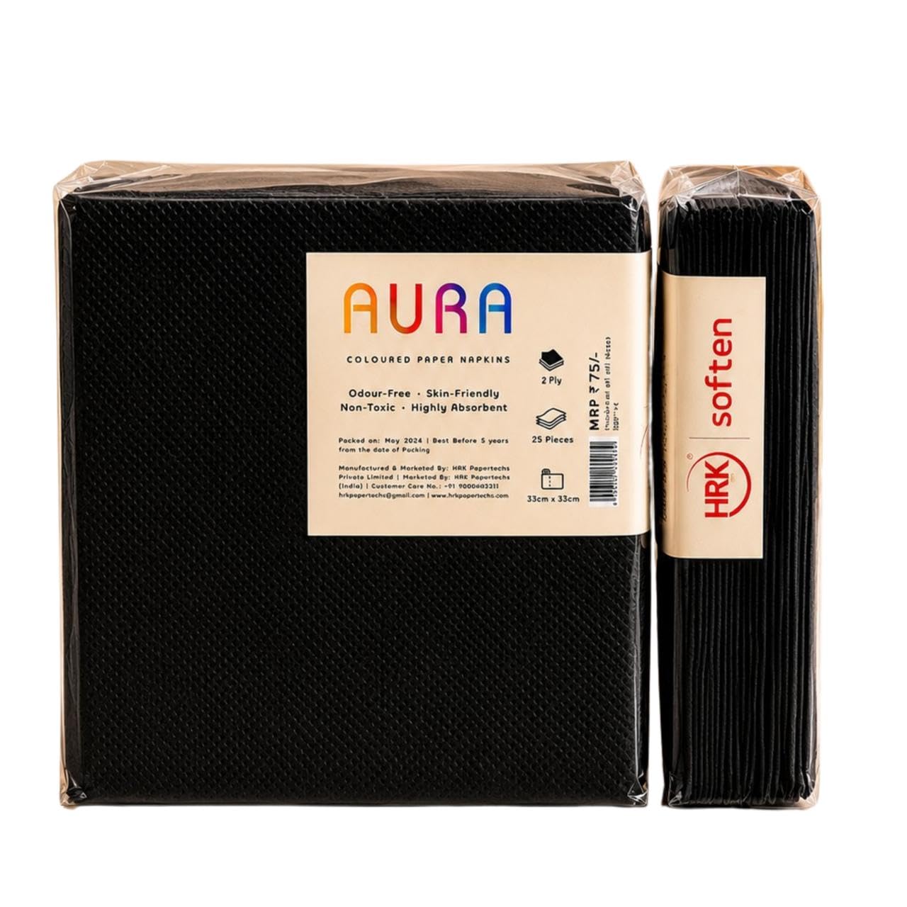 AURA Coloured Paper Napkins – 50 Pulls (25 x 2 Packs) (33 * 33cm) | 2 Ply Soft & Absorbent Tissue Paper | Disposable Napkins for Theme Party, Birthday, Home, Kitchen, Office & Restaurant Use (Black)-image-45