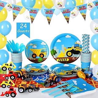 Construction Kids Birthday Party Supplies Set (over 240 pieces) - Serves 24 Guests â€“ Includes Dump Truck Party Decorations, Digger Disposable Dinnerware