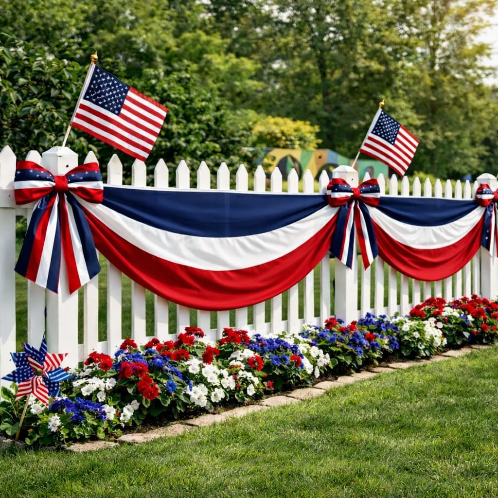 2Pack American Bunting Flag Veterans Day 4th of July 2x20Ft USA Patriotic Banner for Outside Porch Outdoor Red,White & Blue Bunting Decor Home Garden Décor Independence Day Memorial Days